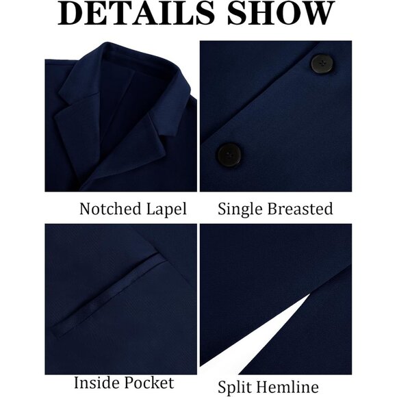 Men Navy Blue Trench Coat Double Breasted Mid Long Jacket Casual Belted Overcoat - Picture 5 of 5